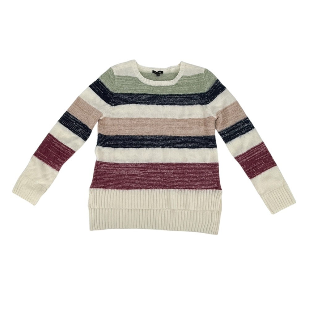 NWT Verve Amí Green Blue Multi Striped Long Sleeve Sweater Size Large Women’s